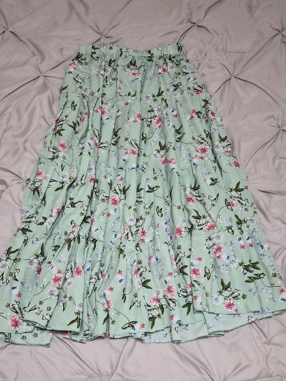 Tiered Floral Midi Skirt in Mint Green